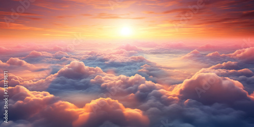 Beautiful sunrise sky above clouds with dramatic light in the morning.