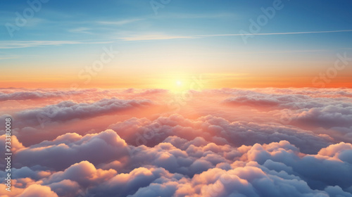 Beautiful sunrise sky above clouds with dramatic light in the morning.