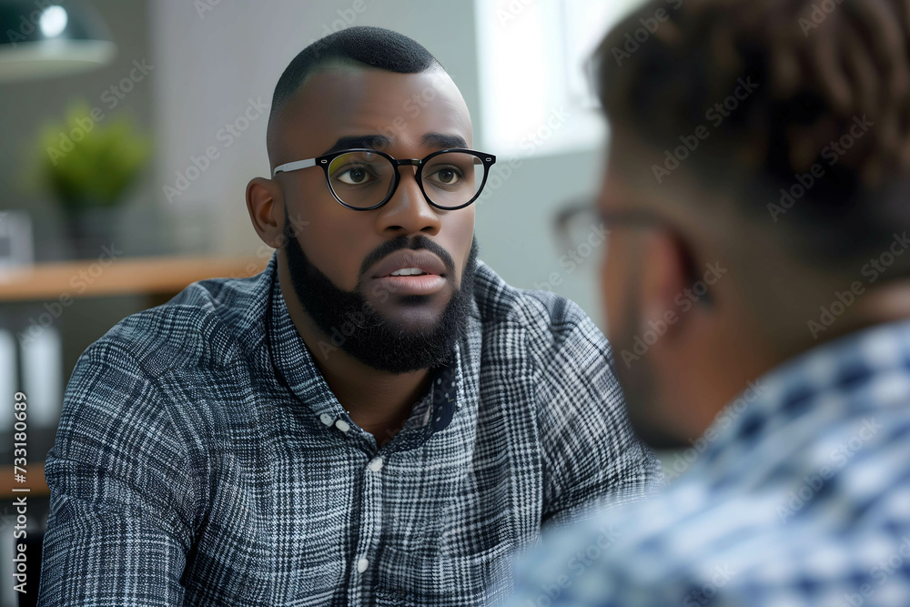 close up man consulting with financial manager in the office, talking about financial plan and retirement close up man consulting with financial manager in the office, talking about financial plan and retirement