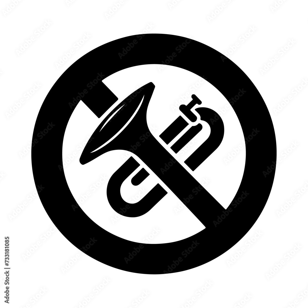 Do not use horn icon vector silhouette, black color, stop horn, white background Do not use horn icon vector silhouette, black color, stop horn, white background