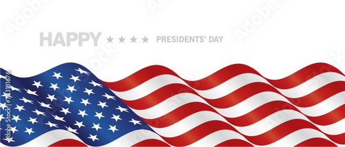 Happy Presidents' Day long wavy abstract flag ribbon banner on white background photo