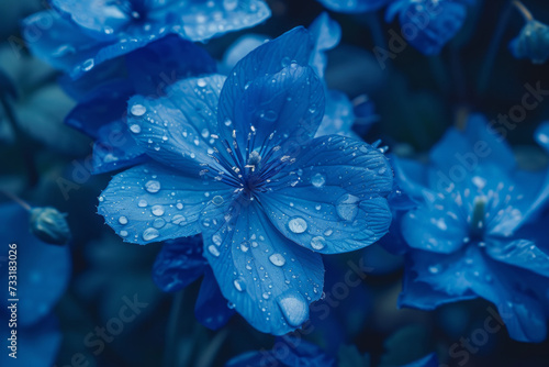 Close-up of Blue Flower Petals. beautiful blue flowers. For design. Closeup. Nature. flower with dew in slight color variations ranging from blue to purple. Shallow depth.