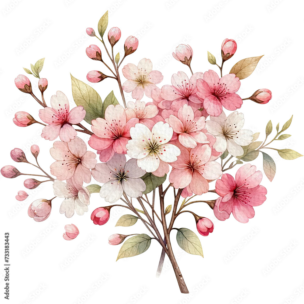 Cherry blossom floral spring watercolor border decoration art.