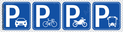 "Versatile parking solutions: Rectangle Blue Simple Parking Sign for car, motorcycle, bus, and foot bicycle. Clear guidance for urban settings."