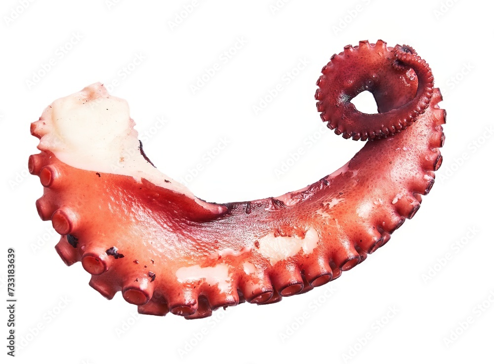 Isolated tentacle of an octopus on a white background displaying suction cups and texture. Isolated tentacle of an octopus on a white background displaying suction cups and texture.