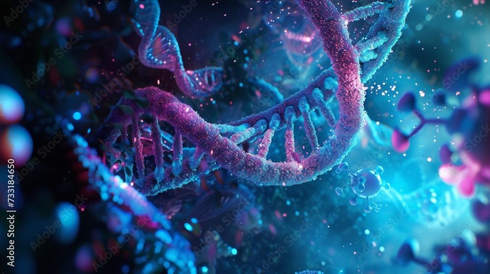 Closeup glimpse into molecular structures. Macro DNA molecules structure of genetic code. Closeup glimpse into molecular structures. Macro DNA molecules structure of genetic code.