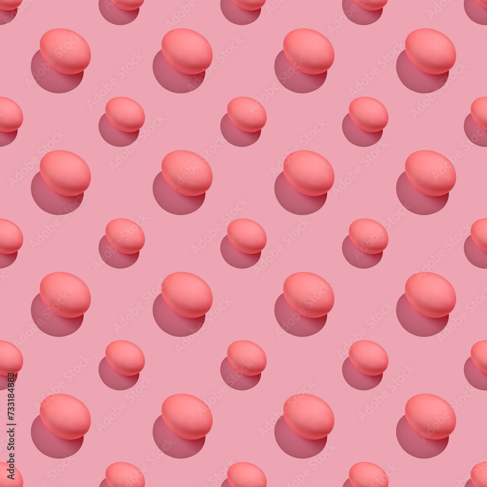 Easter composition pattern in pink shades. Painted eggs on a pink background.