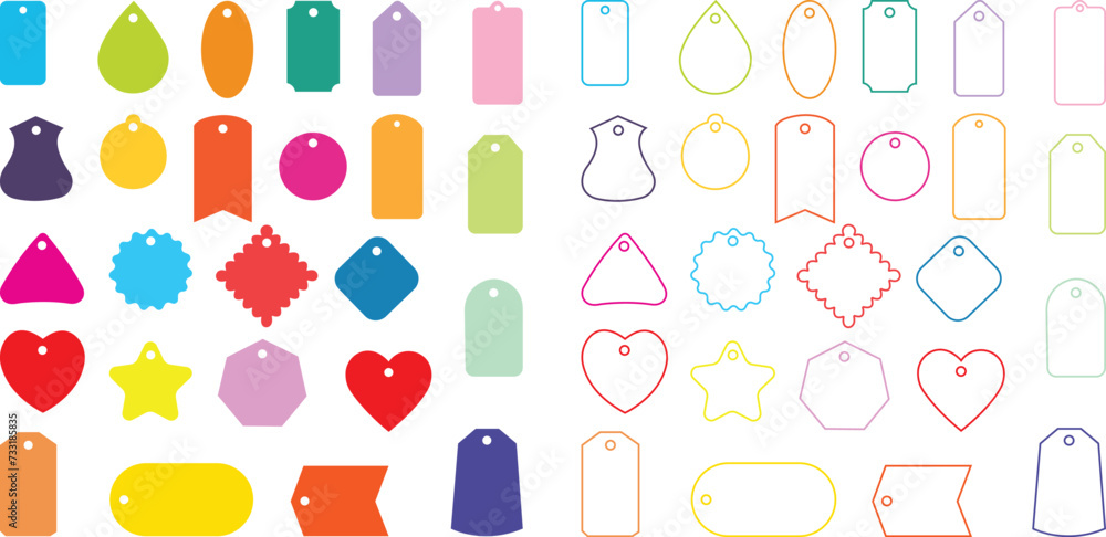 Set of Sale or gift blank badges and labels. Template banner shopping badges. Special offer, sale, discount, shop, colorful flat and line vector collection isolated on transparent background. Set of Sale or gift blank badges and labels. Template banner shopping badges. Special offer, sale, discount, shop, colorful flat and line vector collection isolated on transparent background.