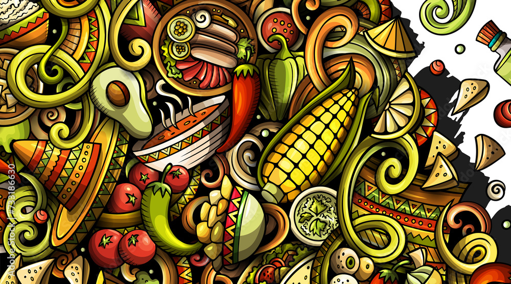 Mexican food detailed cartoon banner illustration