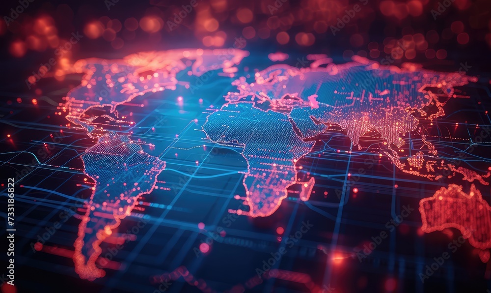 Abstract world map, concept of global network and connectivity, international data transfer and cyber technology, worldwide business, information exchange and telecommunication Abstract world map, concept of global network and connectivity, international data transfer and cyber technology, worldwide business, information exchange and telecommunication