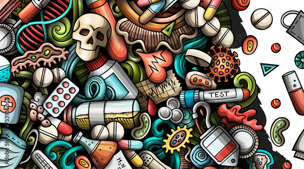 Medicine detailed cartoon banner illustration