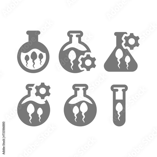 Sperm in test tube vector icon set. In vitro and laboratory glassware icons.