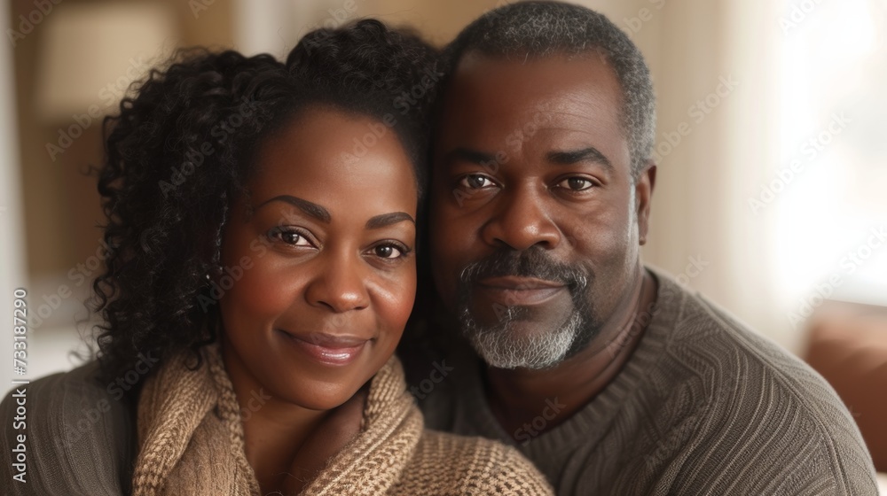 A happy Black couple, eyes gleaming with love, radiating joy and warmth towards the camera A happy Black couple, eyes gleaming with love, radiating joy and warmth towards the camera