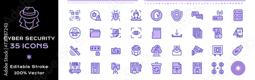 Cyber Security dual color tone line icons - editable stroke