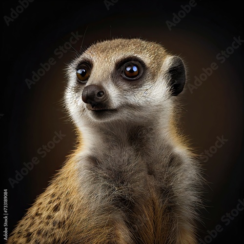 Curious Meerkat Portrait with Intense Gaze in Dark Studio