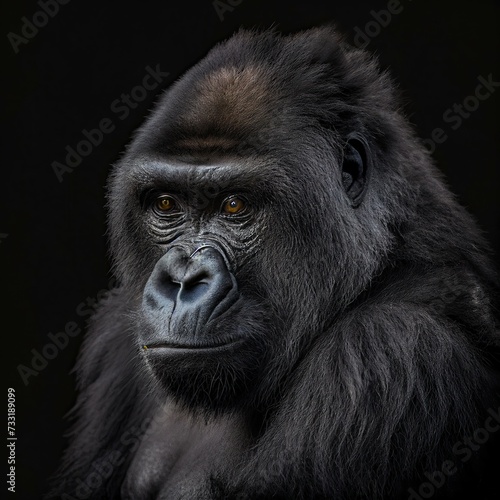 Majestic Mountain Gorilla Portrait with Intense Gaze in Dark Studio