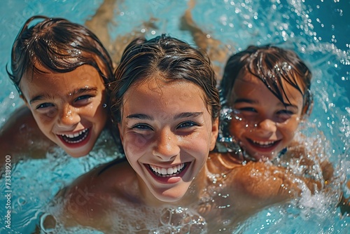 Family on summer holiday having fun in swimming pool