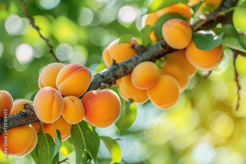 Ripe apricots on tree branch in the garden