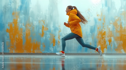 Young Woman Running in Urban Setting