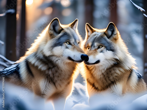 Duo of Majestic Wolves  Wild Canine Pair in Close-Up - Wildlife Portrait for Design Projects