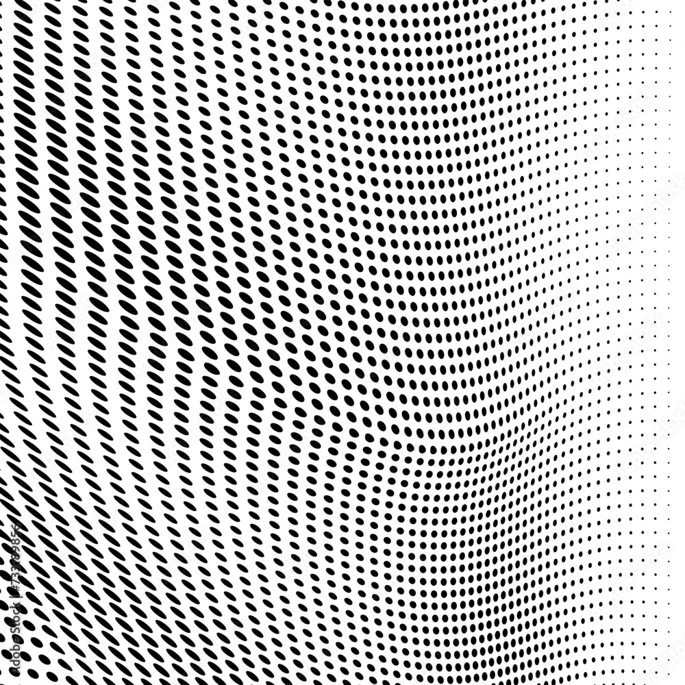 Abstract halftone wave dotted background. Futuristic twisted grunge pattern, dot, circles. Vector modern optical pop art texture for posters, business cards, cover, labels mock-up, stickers layout