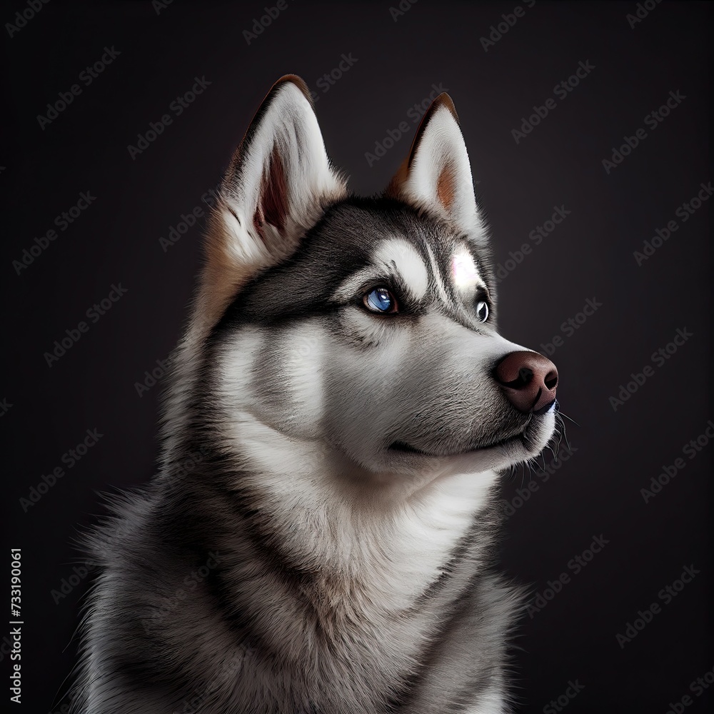 Elegant Siberian Husky Dog Portrait in Studio Setting