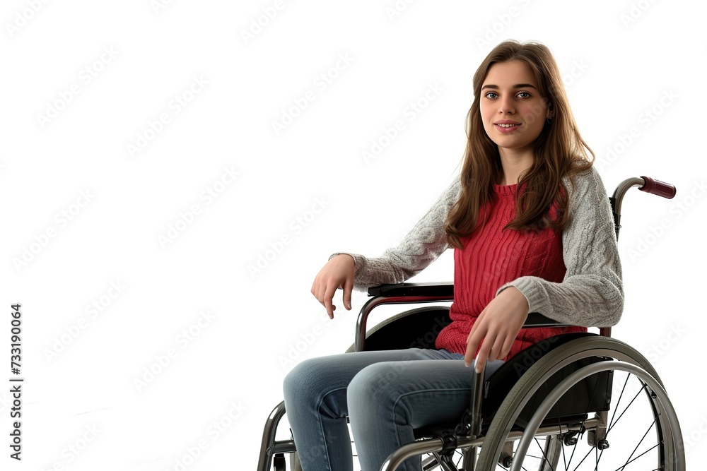 Disabled young woman in wheelchair on white background Disabled young woman in wheelchair on white background