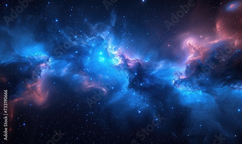 Space Blue neon galaxy, stars, black background © jamrut