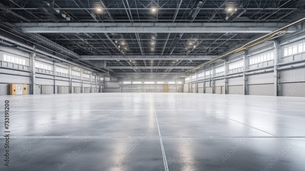 Empty floor, interior of industrial, commercial building. Construction by metal, steel, concrete. Modern factory, warehouse, hangar for backgroud. Empty floor, interior of industrial, commercial building. Construction by metal, steel, concrete. Modern factory, warehouse, hangar for backgroud.