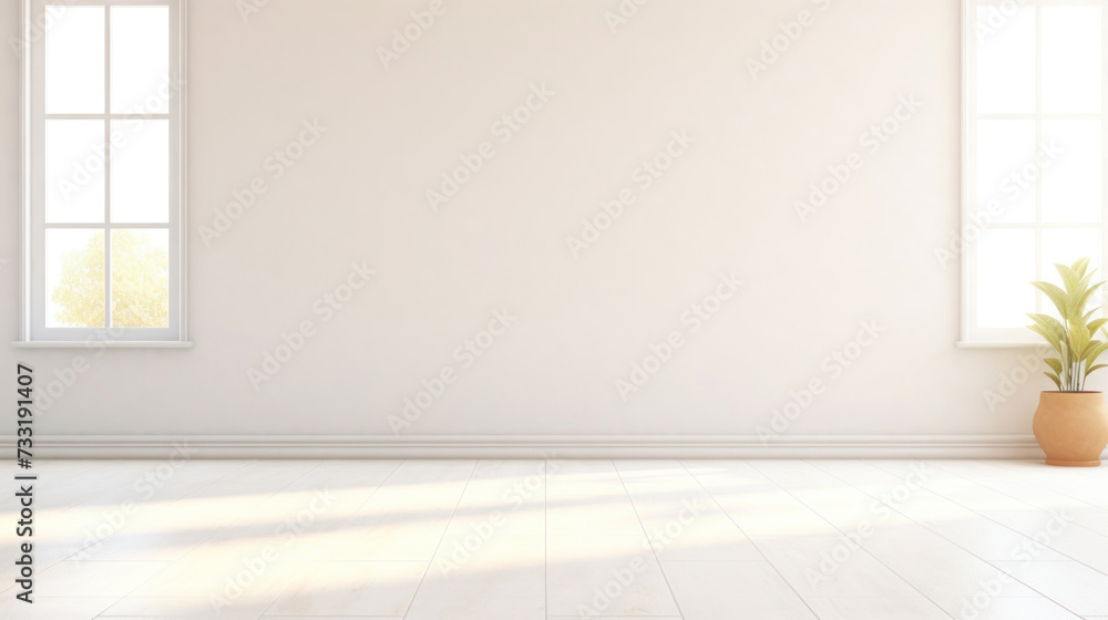 Fototapeta premium Empty space in room, window and light. Modern interior home design look clean, bright, shiny surface with texture pattern for background. white tile floor.