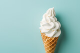 Soft Serve Vanilla Ice Cream on a Waffle Cone, Blue Background