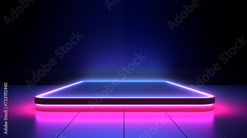 Pink and blue neon cyber futuristic concrete platform, Product podest for Advertising, Modern Mockup template isolated background © ARTwithPIXELS