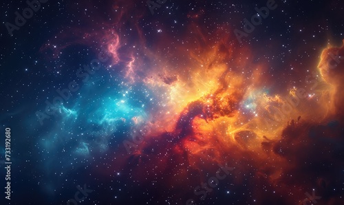 stars over a nebula, in the style of technological sense, azure and amber, light amber and sky-blue, rollerwave, light crimson, iconic, cyberpunk