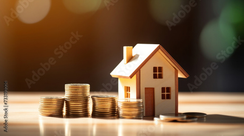 Mini house with stack of coins. Concept of investment.