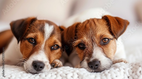 A tender connection is felt as the puppies lock eyes with the camera, © olegganko