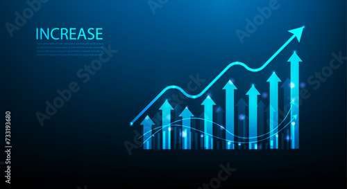 business finance investment chart growth increse technology on blue background. investment trading graph profit growing. vector illustration fantastic hi-tech design.
