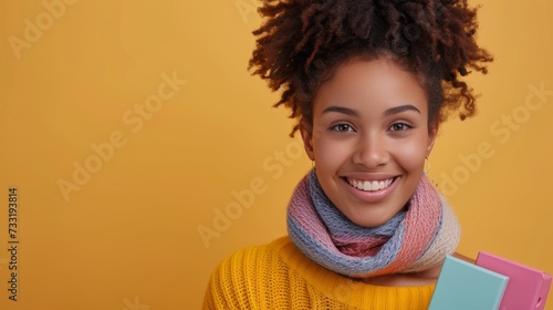 The young cosmetics seller captivates with her vibrant charm, exuding enthusi...