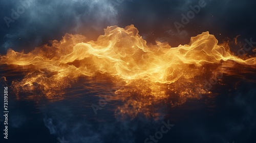 A gold metallic smoke isolated on a navy background. The smoke looks like a coin, shining and valuable everything it reflects. 