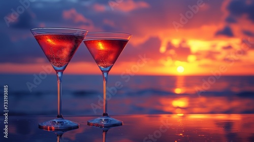 Silhouetted cocktail glasses against a warm, minimalist backdrop capture the essence of a summer sunset