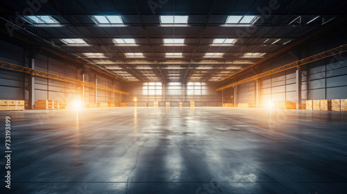 Modern factory, warehouse, shop or store, space on concrete floor for industrial.