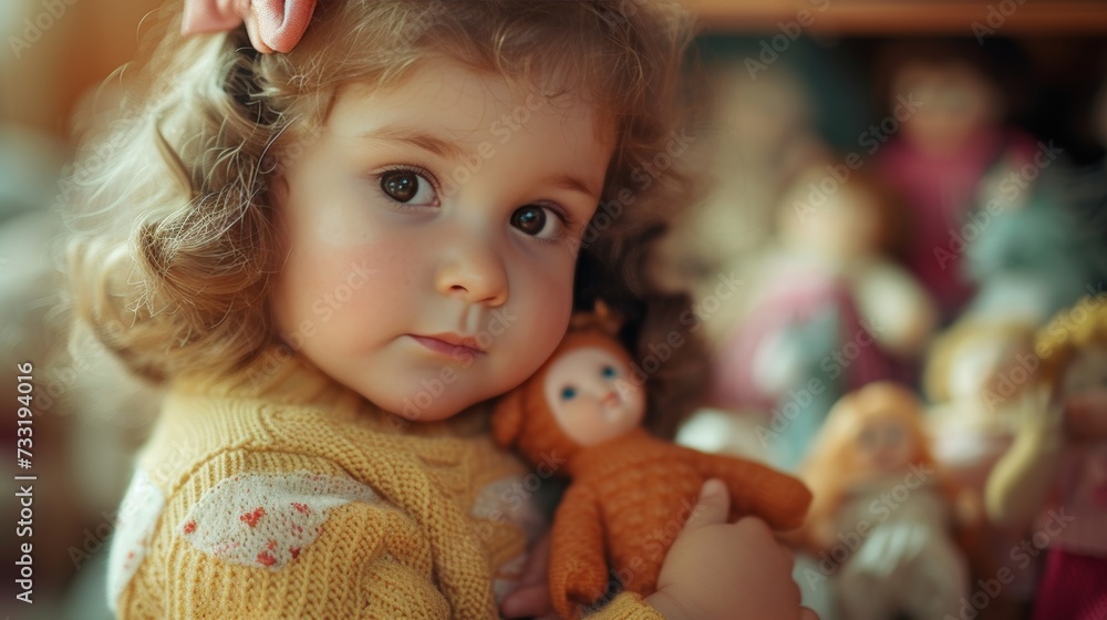 Her tender gestures towards her dolls reflect her nurturing nature and boundless affection Her tender gestures towards her dolls reflect her nurturing nature and boundless affection