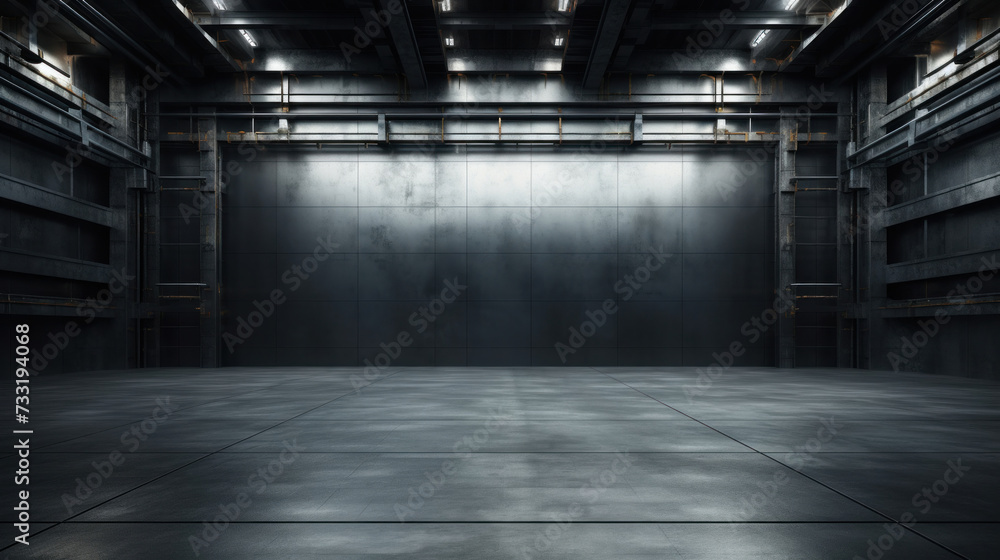 Modern interior with metal wall and steel structure with empty space for industry background. - obrazy, fototapety, plakaty 