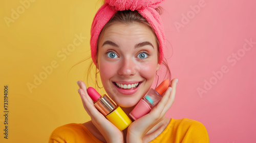 The young cosmetics seller captivates with her vibrant charm, exuding enthusi...