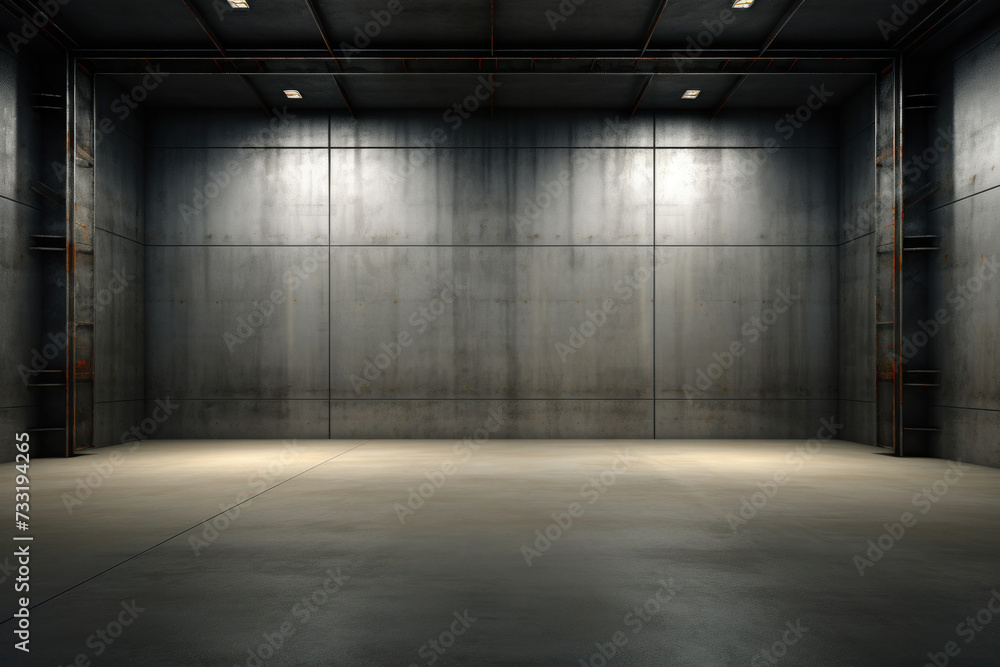 Modern interior with metal wall and steel structure with empty space for industry background.