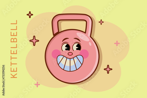 cartoon kettle bell icon in comic gym fitness style concept illustration home fitness business logo