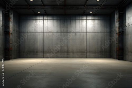 Modern interior with metal wall and steel structure with empty space for industry background. © Wararat