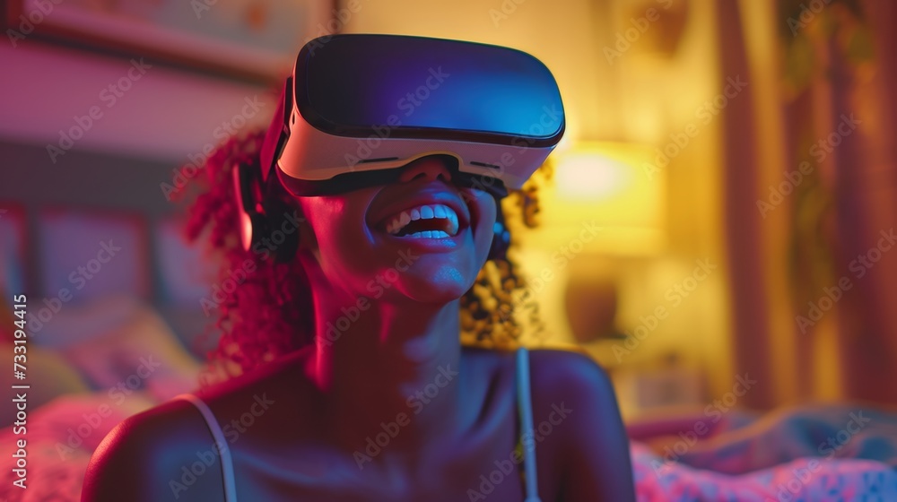 Teenager laughing as they interact with virtual elements Teenager laughing as they interact with virtual elements