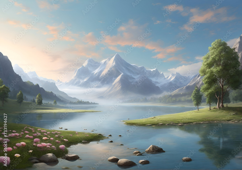 Lake in the morning: Serenity in Nature A Breathtaking Wallpaper for a Tranquil Feed