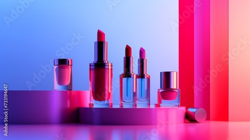 Vibrant lipsticks and luxurious skincare bottles showcased on a clean