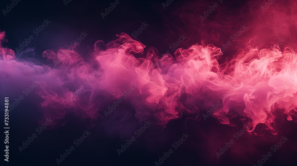 A magenta neon smoke isolated on a black background. The smoke looks like a laser, glowing and dazzling everything it illuminates.  - obrazy, fototapety, plakaty 
